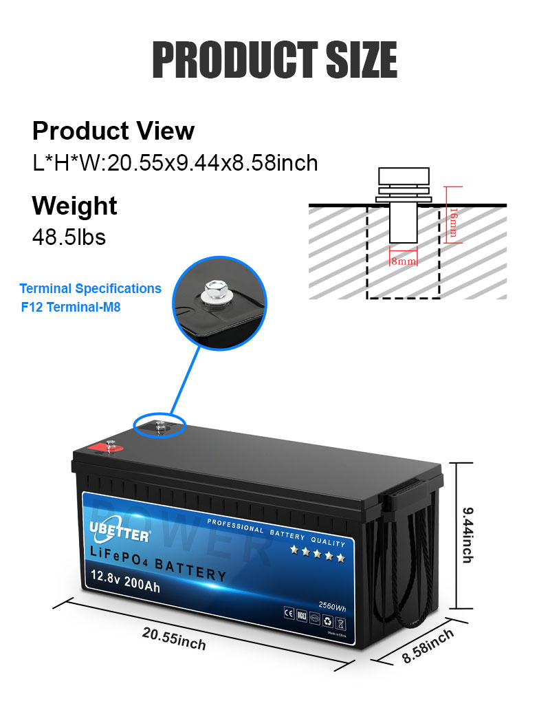 12V 200Ah lithium Ion battery, LiFePO4 Deep Cycle Battery